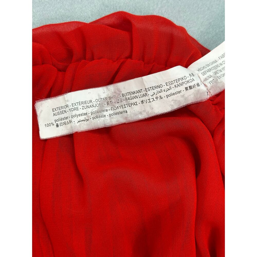 Zara Red Pleated Strappy Wide Leg Culotte Jumpsuit Ruffle Overlay Size M - Picture 10 of 10